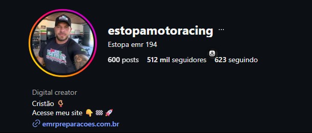 Perfil @estopamotoracing com 512 mil seguidores no Instagram